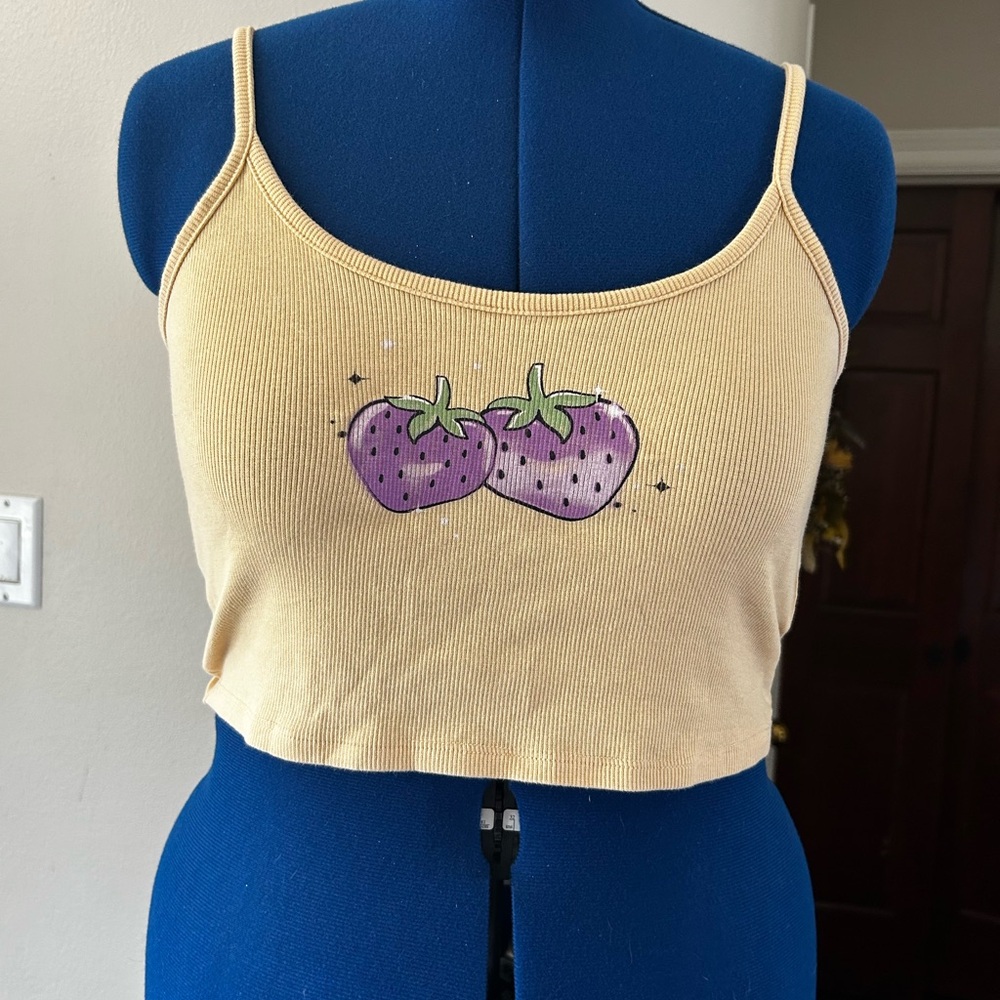 Yellow Crop Top with Strawberry Print
